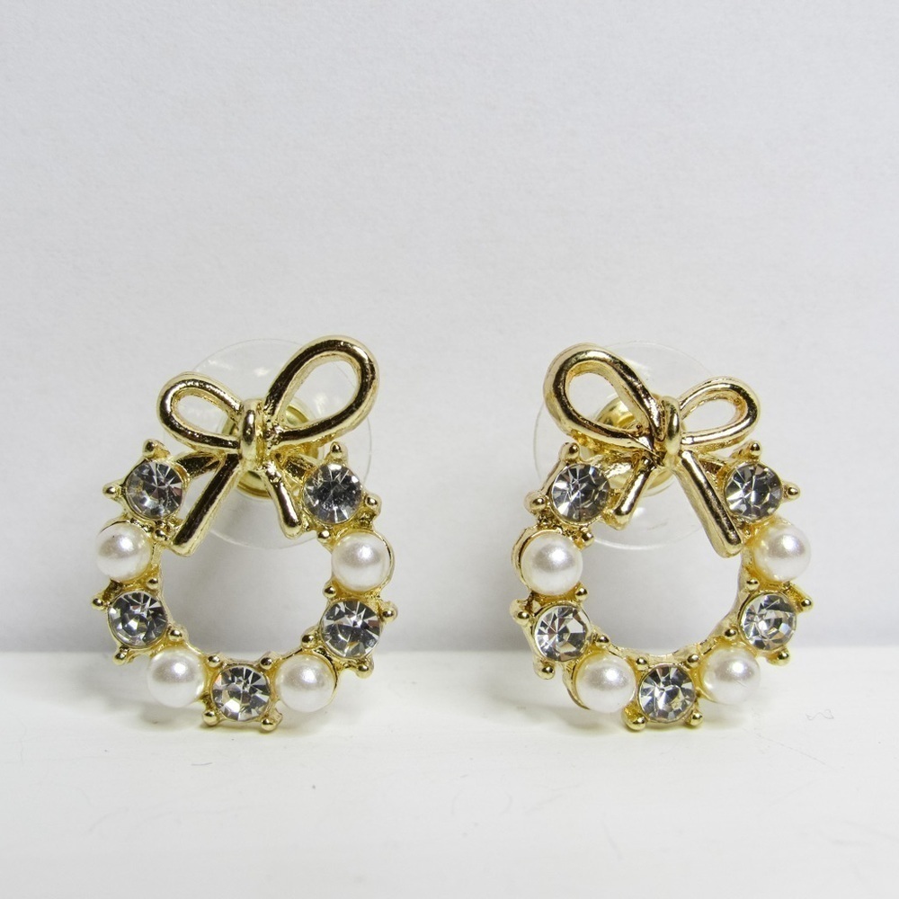 Pearly Diamond Wreath Floral Mini Delicate 925 Sterling Silver Gold Stud…